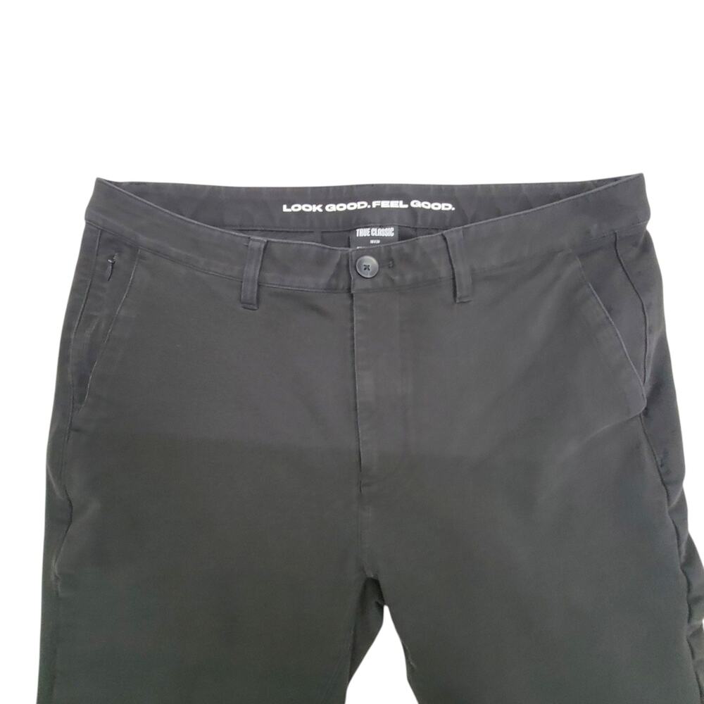 True Classic Mens Size 36x28 Slim Fit Black Chino Pants Stretch Zip Pocket - Picture 3 of 12